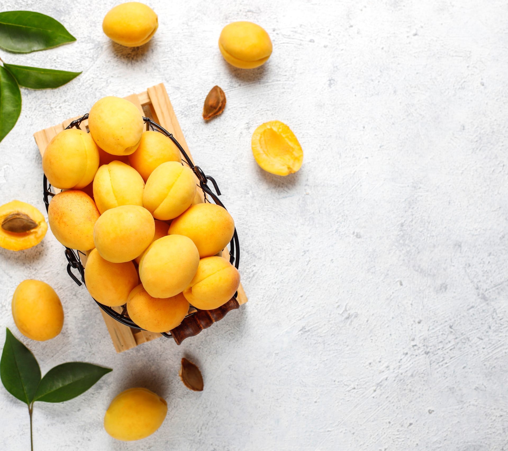 Fresh organic apricots,summer fruit,top view